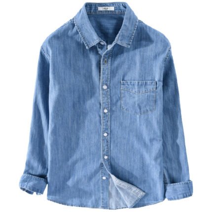Men's Denim Shirts Slim Blue Cotton Jeans Shirt