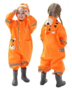 New Children's One-piece Raincoat Fashion Cute Cartoon Tiger Owl Three-dimensional Raincoat with Hat Brim Reflective Baby Poncho - Image 4