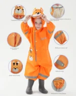 New Children's One-piece Raincoat Fashion Cute Cartoon Tiger Owl Three-dimensional Raincoat with Hat Brim Reflective Baby Poncho - Image 2